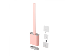 Brosse wc anti-fuite avec base en silicone, tête plate, poils souples et flexibles, avec support à séchage rapide (rose)