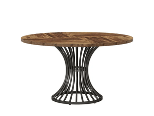 Table à manger ronde,119x119x76,5 cm,mdf métal,noir et marron rustique