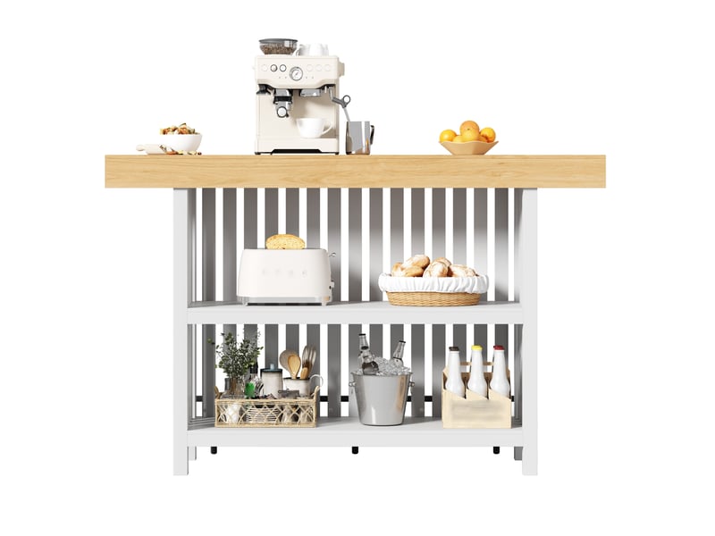  Table de bar 160x40x105 cm avec repose-pieds, rangement 2 niveaux en mdf couleur blanche et bois, confort optimal  - Conforama A