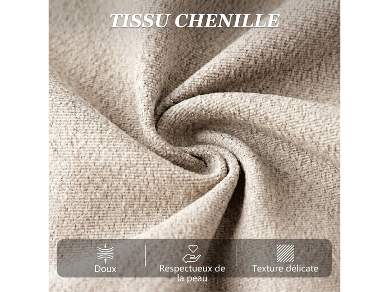 Canapé convertible 2 places, canapé-lit en chenille 190cm, dossier rabattable, beige, assise et accoudoirs larges  - Conforama R