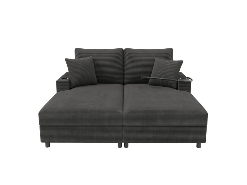 Canapé-lit double lora gris avec fonction couchage, porte-téléphone, usb et porte-gobelet - Conforama A