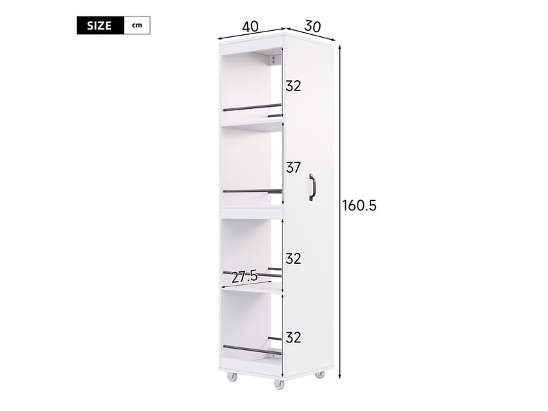 Bibliothèque étroite sur roulettes 40x30x160,5 cm homvra - Conforama E