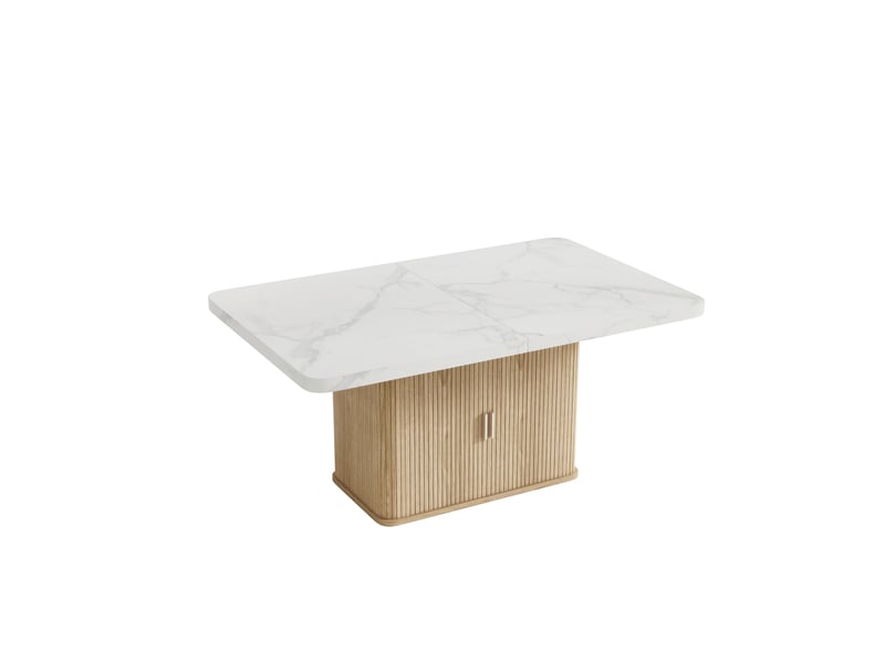  Table extensible 150–200 × 90 cm avec rangement, blanc marbré et chêne Fay Lum - Conforama W