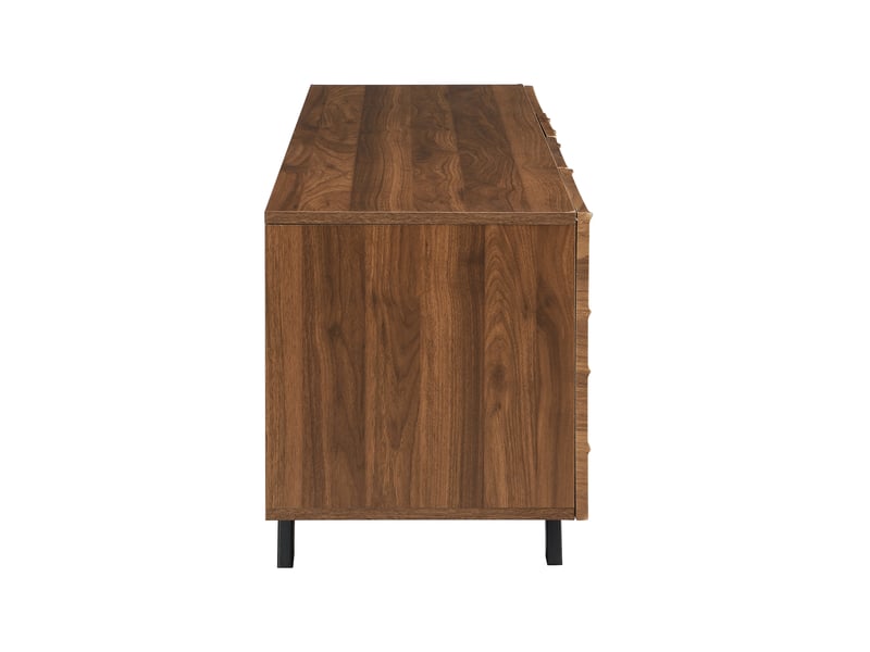  Meuble tv noyer 160 cm avec rangement - façade ondulée pieds métal noir gestion des câbles  - Conforama W