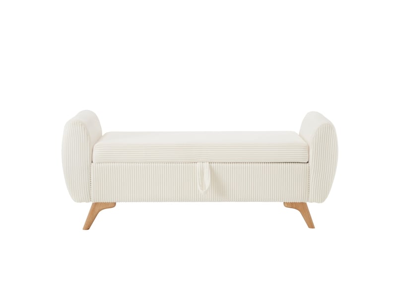  Banc de rangement pliable 145 x 51 x 45 cm beige en velours côtelé, avec pieds en bois pour l'entrée  - Conforama A