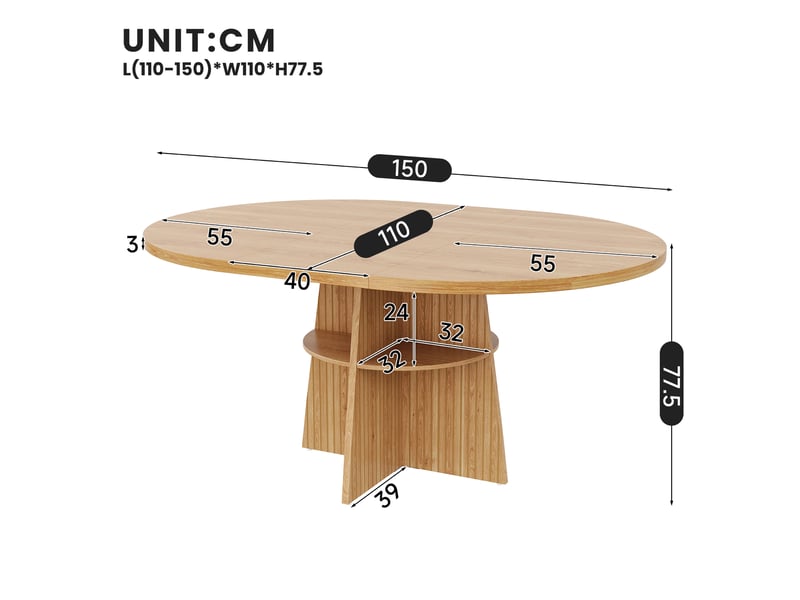 Table de cuisine ronde avec allonge bois clair - 110x110-150max.cm mdf - Conforama C
