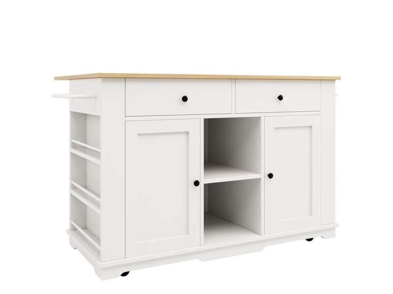 Îlot de cuisine blanc et naturel 151,5 × 59,784,7 × 91,7 cm en mdf et métal, prise intégrée, 2 tiroirs et rangements - Conforama A