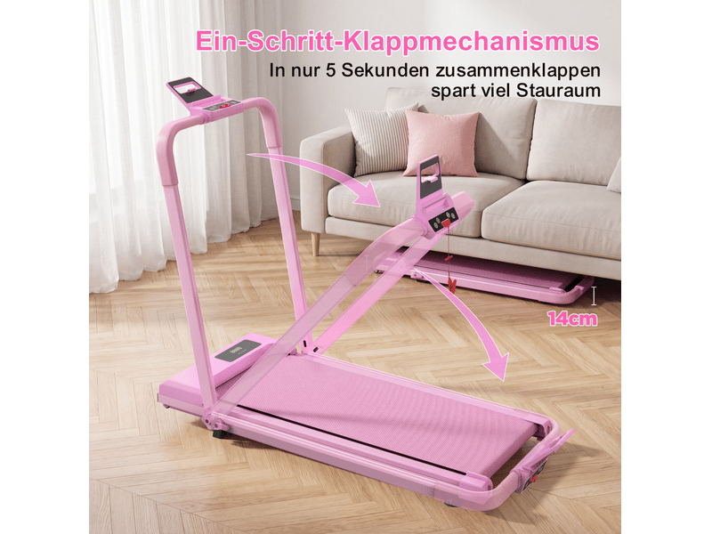  Tapis de course pliable 112,5x50x93,5 cm rose en acier, 3 en 1 marche, bureau et course avec inclinaison  - Conforama D