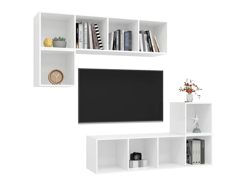  Ensemble de meuble tv - banc tv - meuble de rangement 4 pcs blanc bois d'ingénierie  - Conforama C
