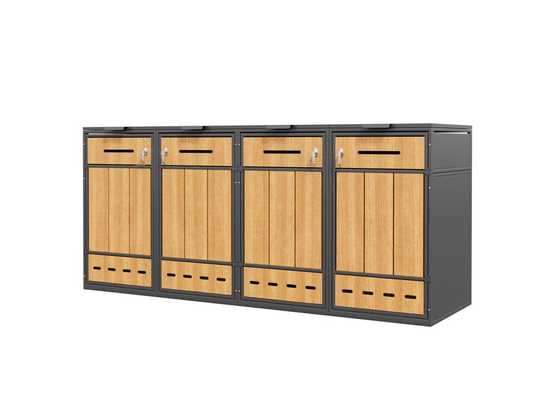 Cache-poubelles 4 bacs 120-240 l, ventilé et verrouillable, avec 2 portes - Conforama D