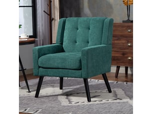 Fauteuil d'accent  68x76x88cm – style mid-century modern - avec assise rembourrée capitonnée et pieds en bois massif – lin - vert