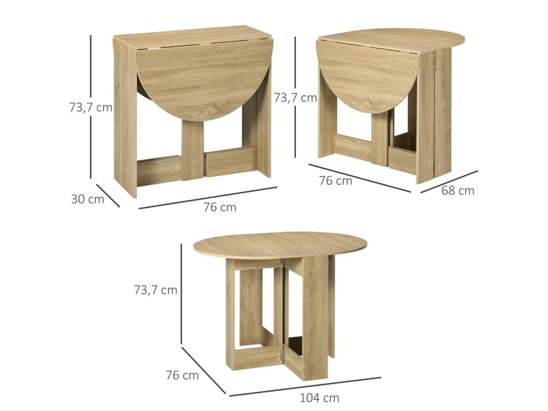 Table pliable de cuisine salle à manger 2 abattants - table ovale extensible - en bois chêne - Conforama C