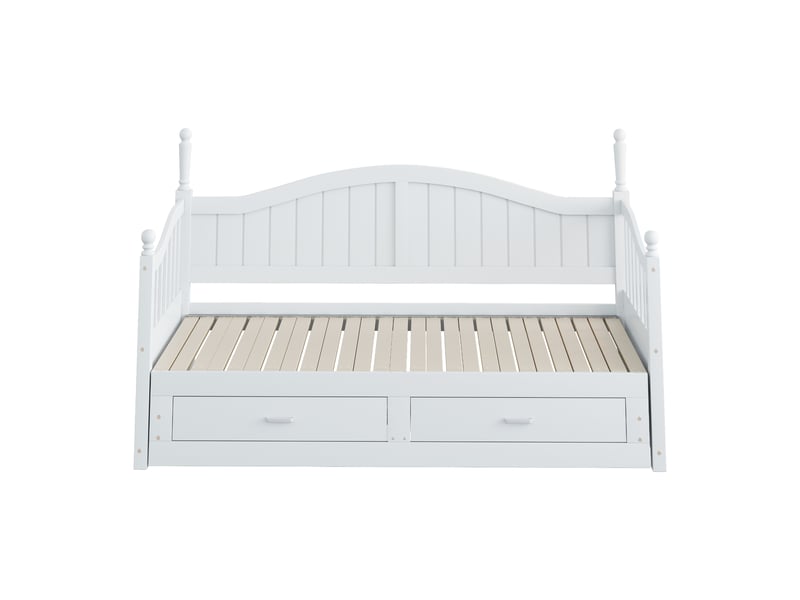  Lit gigogne 2 places 90180x190 cm, canapé-lit convertible en bois massif avec tiroirs et sommier, lit double en pin, blanc  - Conforama B