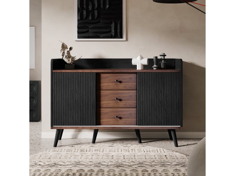  Buffet moderne 3 tiroirs - rangement élégant, veinure bois - salon et chambre - h80 x l117,5 x p40 cm  - Conforama B