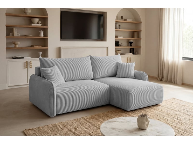  Sacha - canapé d'angle convertible petit velours côtelé 3 places gris clair  - Conforama B
