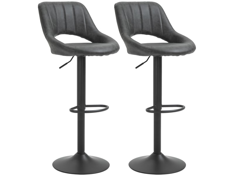  Lot de 2 tabourets de bar, aspect cuir, pivotants, réglables en hauteur, avec repose-pieds et structure en métal, 47 x 52 x 87-109 cm, gris  - Conforama A