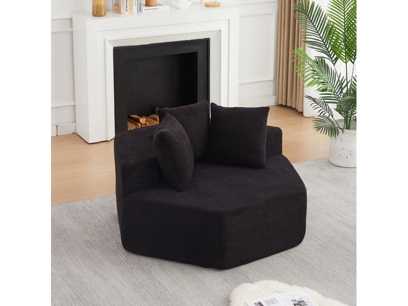  Fauteuil modulaire 1 place hexagonal avec 3 coussins, combinaisons variées et assise moelleuse en tissu bouclette noir  - Conforama C