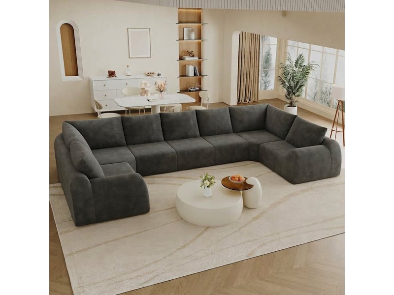 Canapé en u 7 places gris foncé en chenille 411 cm sans montage - Conforama C
