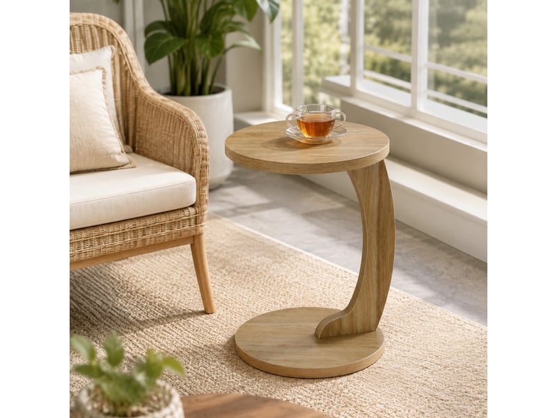 Table d'appoint ronde en c, diamètre 38 cm, en mdf finition chêne clair - Conforama C