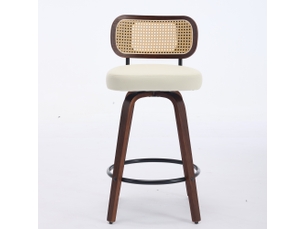 Tabourets de comptoir de3866bg beige noyer 26 lot de 3 avec dossier cannage pivotant rembourré