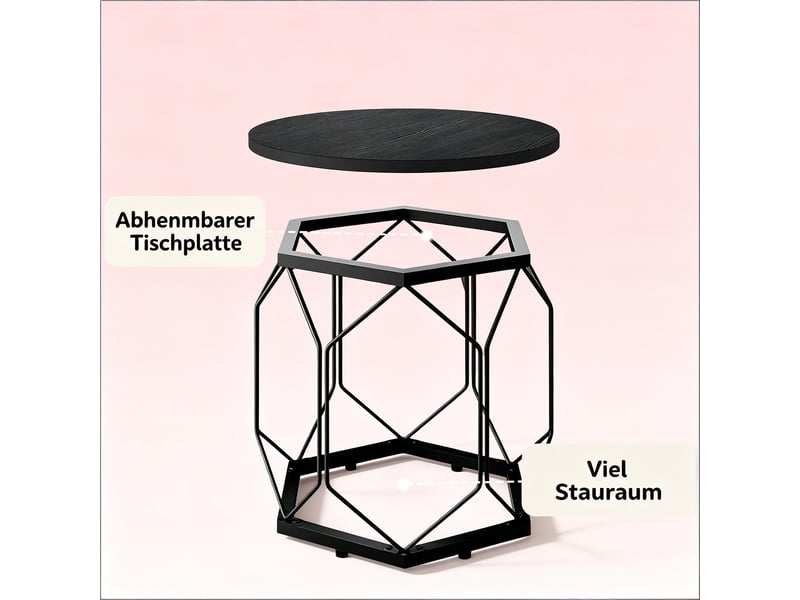  Lot de 2 tables basses gigognes en mdf et métal gris et noir ø50 et ø40 cm  - Conforama E