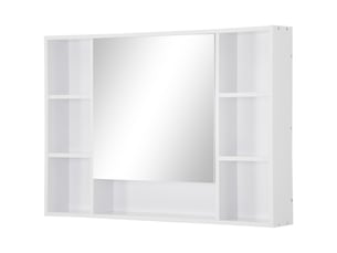 Armoire murale salle de bain avec miroir, meuble salle de bain, 7 étagères ouvertes et placard,100 x 15 x 70 cm, blanc