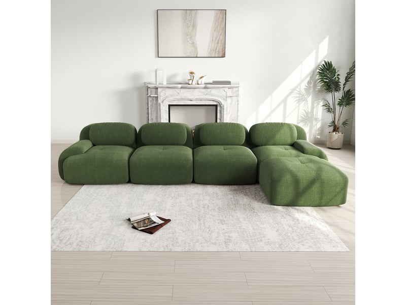 Canapé d'angle 4 places avec méridienne, vert, 388 x 178 x 70 cm Fay Lum - Conforama B
