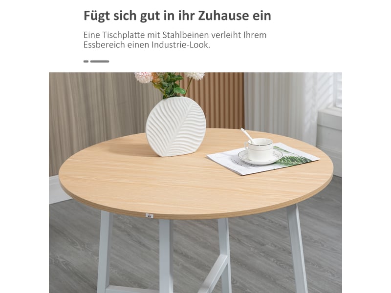  Table de salle à manger pour 4 personnes avec plateau rond en contreplaqué et pieds antidérapants, ø80×76 cm, bois naturel  - Conforama E