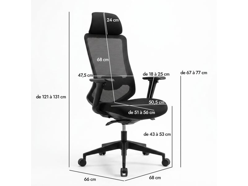  Fauteuil de bureau tissu mesh noir réglable – anita  - Conforama D