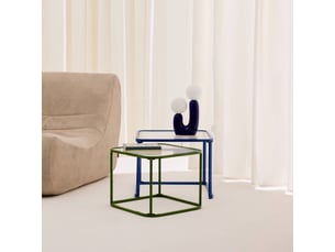 Tables gigognes métal et verre strié bleu et vert - tano