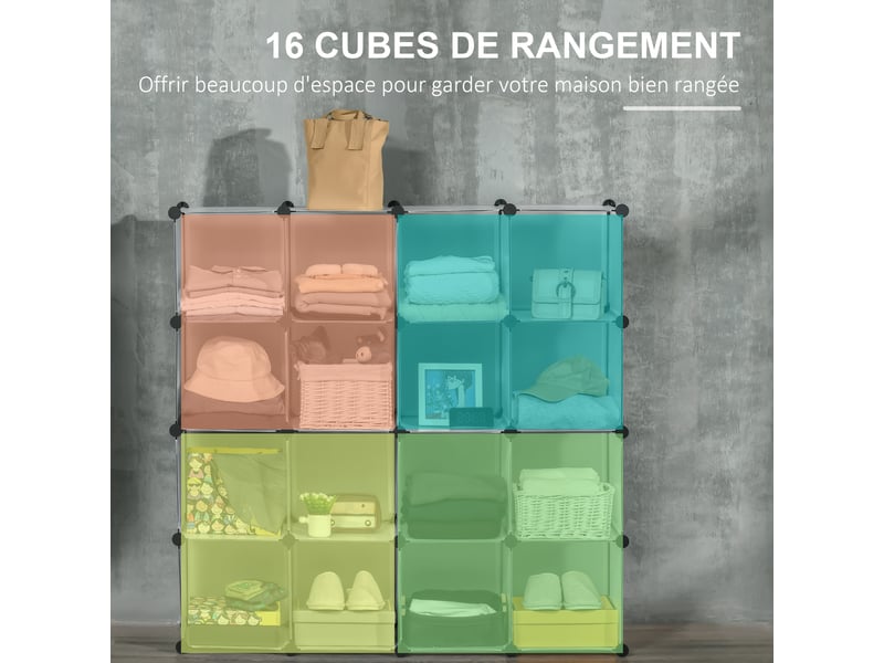  Meuble de rangement modulable, 16 cubes, meuble à chaussures, vêtements, livres, jouets, blanc  - Conforama D