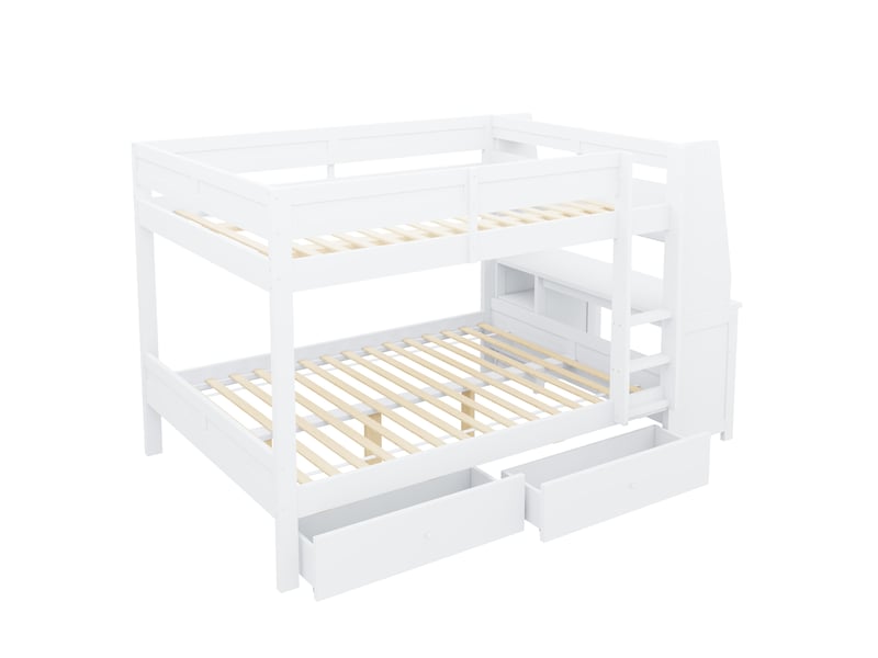 Lit superposé 2 places 140x200 cm - avec bureau, armoire, étagères et 2 tiroirs - bois blanc  - Conforama W