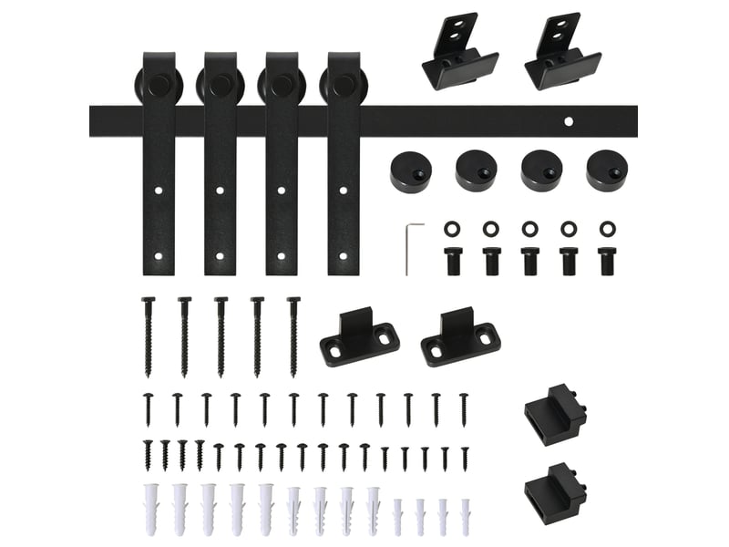  Système coulissant double porte 183 cm – noir – rail acier et accessoires de montage intérieur moderne  - Conforama A