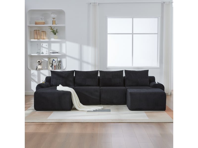  Canapé d'angle panoramique fixe 4 places tissu noir  - Conforama D