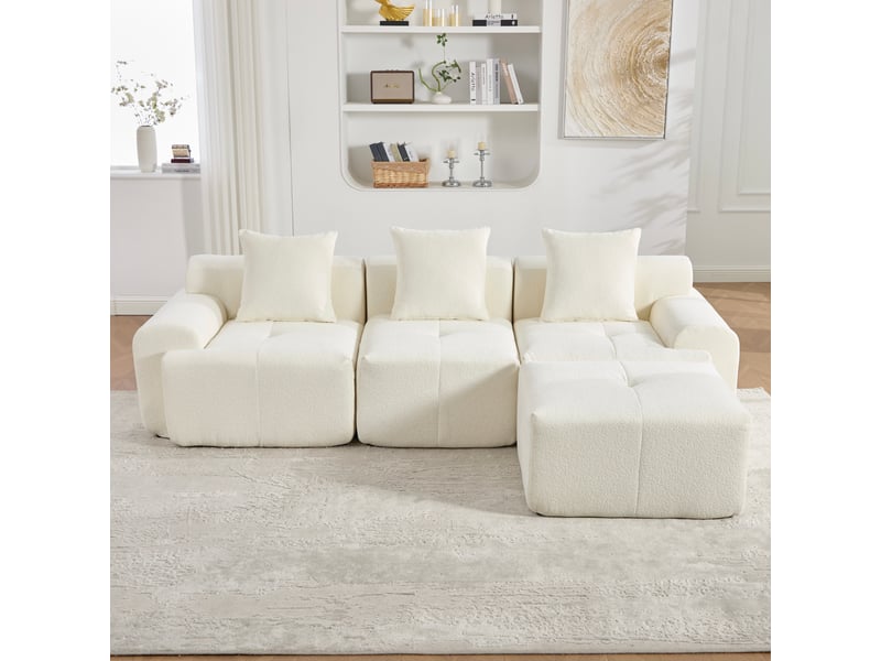  Canapé d'angle, canapé modulable, beige, 268 × 102 × 78 cm, style cloud, sans cadre, sans montage, 3 places, avec pouf  - Conforama A