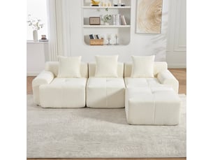 Canapé d'angle, canapé modulable, beige, 268 × 102 × 78 cm, style cloud, sans cadre, sans montage, 3 places, avec pouf