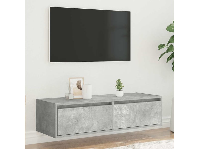  Meuble tv - banc tv - meuble de rangement avec lumières led gris béton 100x35,5x25 cm  - Conforama D