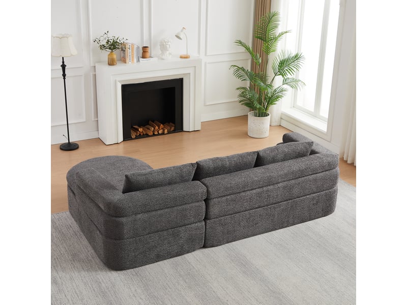 Canapé d'angle 3 places avec méridienne à droite, en chenille anthracite - Conforama D