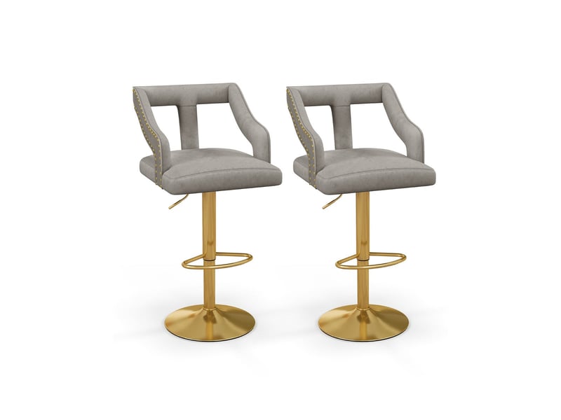  Lot de 2 chaises de bar pivotantes et réglables 47 x 50 x 89-111 cm confort luxueux ambiance contemporaine en velours gris 20_0012409  - Conforama A