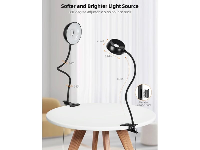  Lampe led clip – 10 niveaux luminosité, 5 modes couleur, flexible, lecture et chevet, pince pour lit, bureau, table, dortoir, lumière douce  - Conforama D