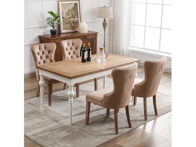  Chaise salle a manger rembourrée velours pieds réglables bois massif lot 4 clair homvra  - Conforama C