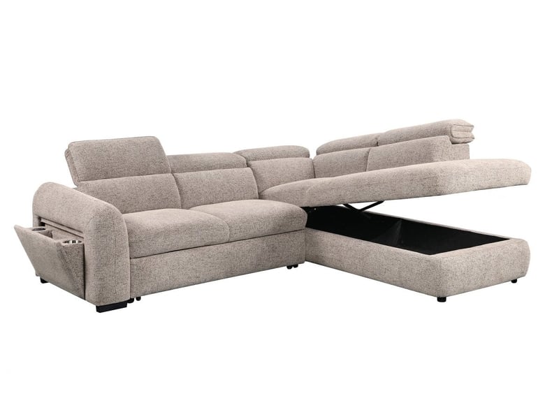  Canapé d'angle convertible avec coffre en velours texturé taupe madison - angle droit KF8005-3M-TAU - Conforama E