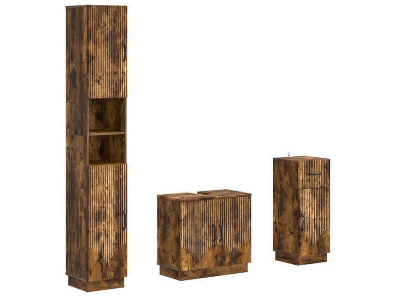  Ensemble de meuble de salle de bain 3 pièces hoorn chêne fumé cf63474  - Conforama A