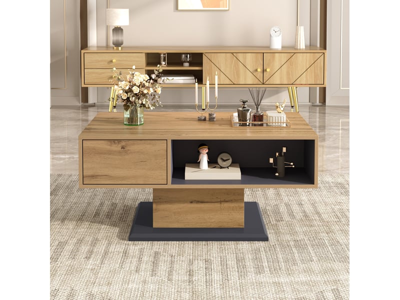  Table basse avec double espace de rangement et niche intérieure, design moderne, pour salon, 100 × 50 × 46,5 cm  - Conforama C