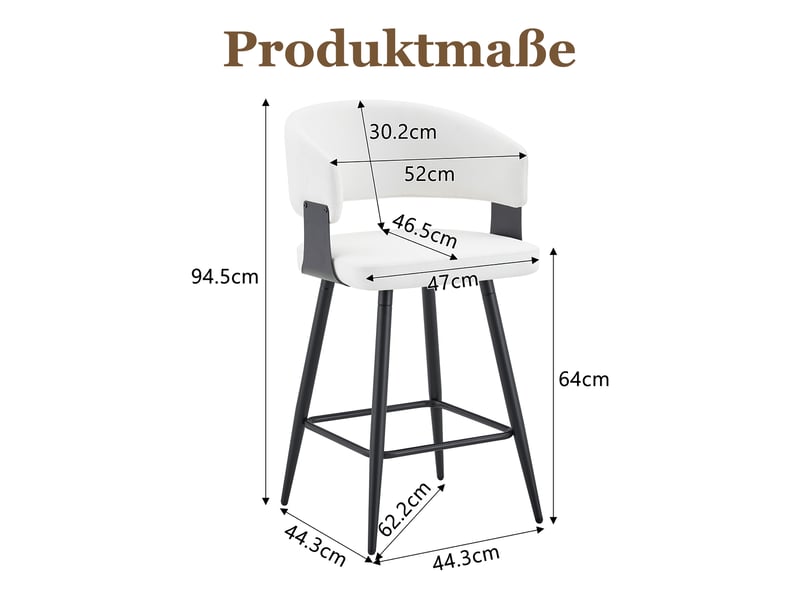  Tabourets de bar lot de 2 avec dossier et repose-pieds - lpospi - assise ergonomique, similicuir pu - blanc  - Conforama D