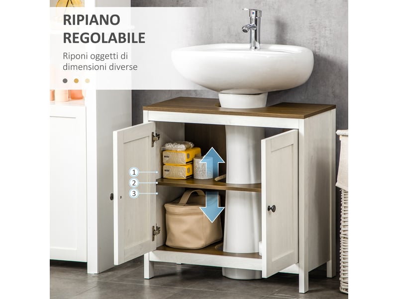  Meuble sous lavabo blanc et noyer, découpe en u, 60 x 30 x 60 cm  - Conforama W