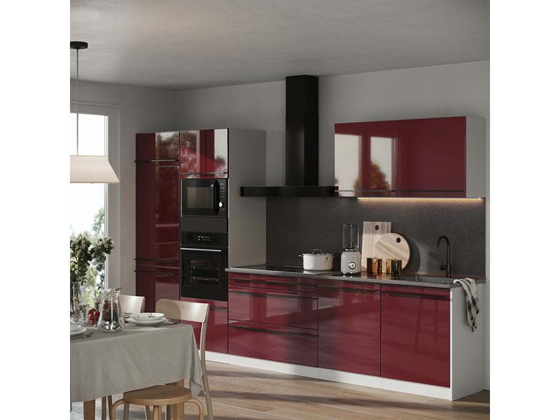  Vicco cuisine, rouge brillantblanc, 340cm plan de travail marbre  - Conforama C