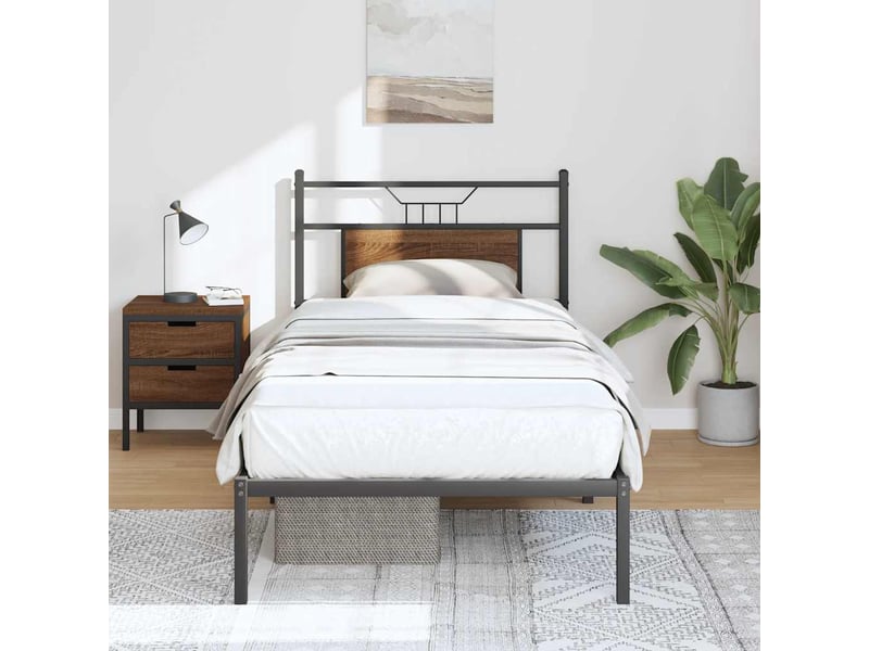  Lit simple- lit adulte -  cadre de lit sans matelas chêne marron 80x200cm bois ingénierie  - Conforama C