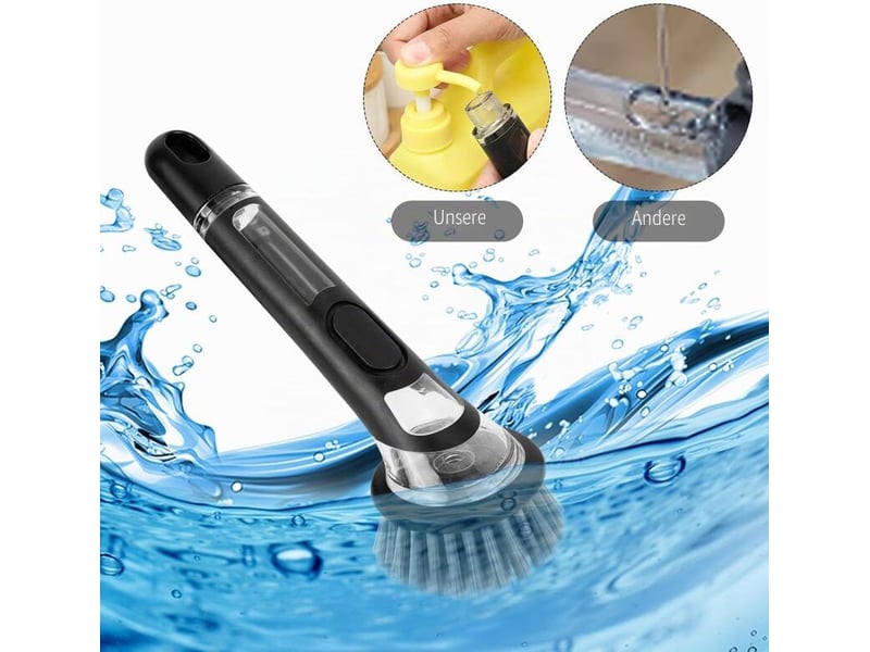  Brosse de nettoyage avec distributeur de savon, nettoyage puissant, convient pour les casseroles, les éviers, etc. Poils longs, noire  - Conforama E
