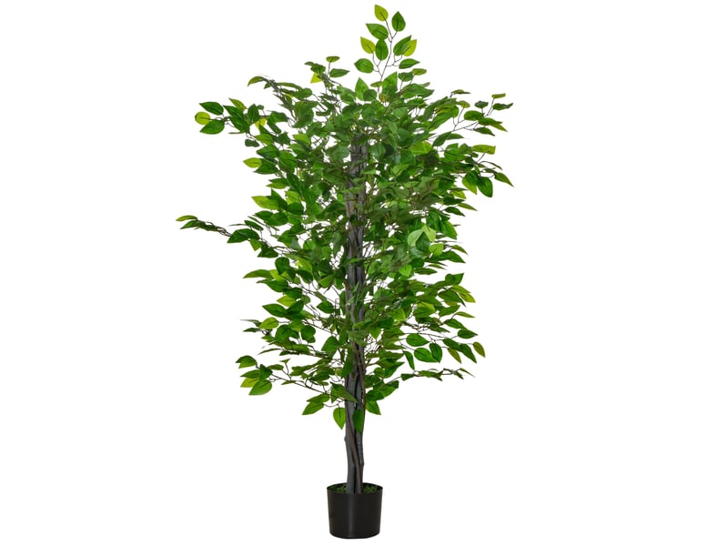  Ficus artificiel 135 cm – vert – feuillage modulable en plastique, pot noir lesté pour intérieur et extérieur  - Conforama A